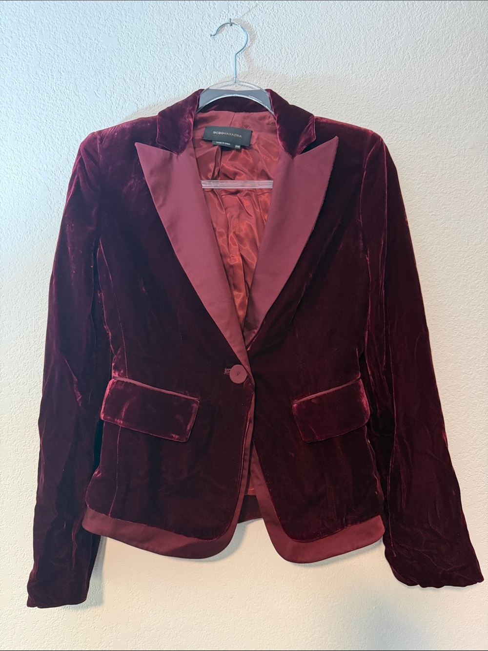 BCBGMaxAzria Burgundy Velvet Blazer